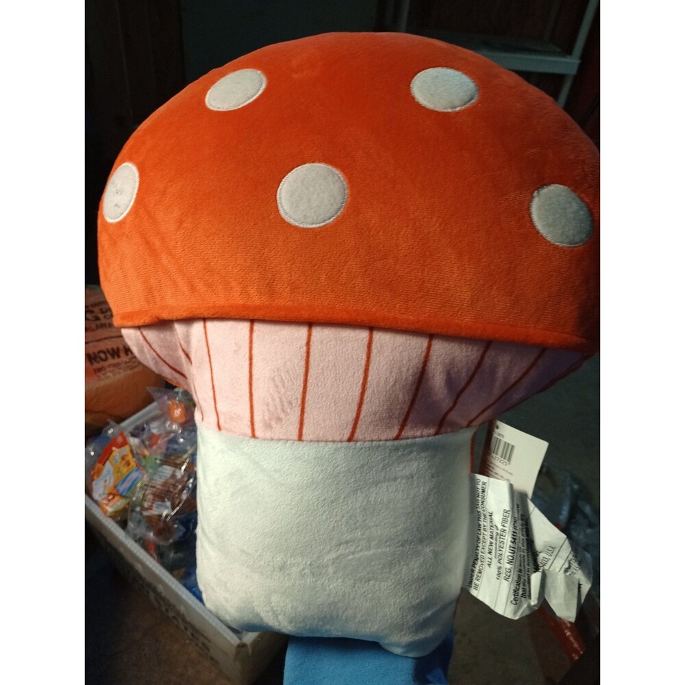 Mushroom Throw Pillow Kid Room Playroom Whimsical Fantasy Decoration Red & White
